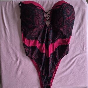 Elegant Black and Pink Lace Bodysuit